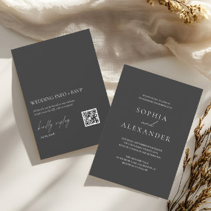 Elegante schwarze minimalistische Hochzeit mit RSV Einladung
