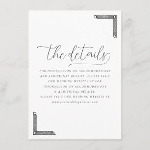 Elegante schwarze minimalistische Hochzeitsdetails Begleitkarte