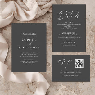 Elegante Schwarze Minimalistische Moderne Hochzeit Einladung