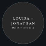 Elegante Schwarze Minimalistische Personalisierte  Runder Aufkleber<br><div class="desc">Eleganter Schwarz Minimalistischer Personalisierter Wedding Classic Round Sticker</div>