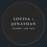 Elegante Schwarze Minimalistische Personalisierte  Runder Aufkleber<br><div class="desc">Eleganter Schwarz Minimalistischer Personalisierter Wedding Classic Round Sticker</div>