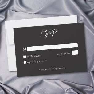 Elegante schwarze minimalistischer Hochzeit RSVP Karte