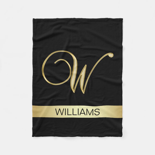 Elegante schwarze mit Monogramm Initialen "W" mit Fleecedecke (Vorderseite)