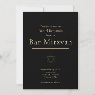 Elegante schwarze moderne Bar-Mizwa in Gold Einladung