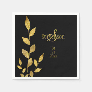 Elegante schwarze moderne Monogramm-Hochzeit mit G Serviette