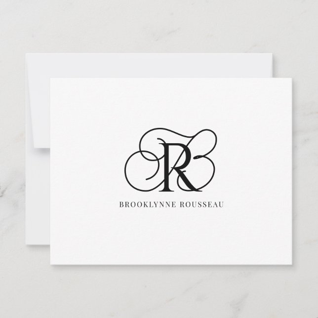 Elegante schwarze Monogramm-Flachnotizkarte Mitteilungskarte (Vorderseite)