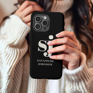 Elegante schwarze Monogrammanfänge iPhone 13 Pro Max Hülle