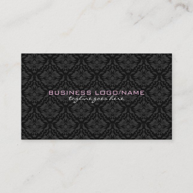 Elegante Schwarze Monotone Vintage Blütendamasken Visitenkarte (Vorderseite)