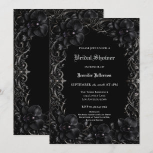 Elegante schwarze Orchidee Gothic Brautparty Ankündigung