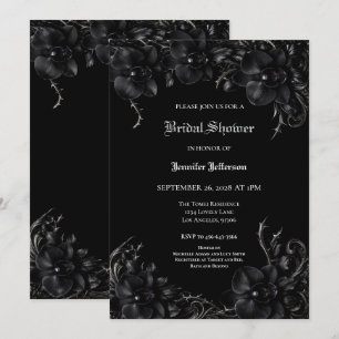 Elegante schwarze Orchidee Gothic Brautparty Ankündigung