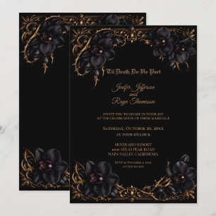 Elegante schwarze Orchideen-Gotische Hochzeitseinl Einladung