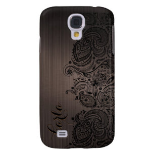 Elegante schwarze Paisley-Spitze mit braunem Hinte Galaxy S4 Hülle