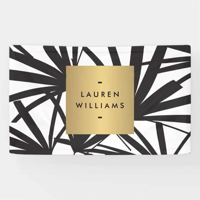 Elegante schwarze Palm Fronds mit Gold-Namplate-Lo Banner (Horizontal)