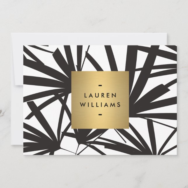 Elegante schwarze Palm Fronten mit Goldnamennoteca Mitteilungskarte (Vorderseite)