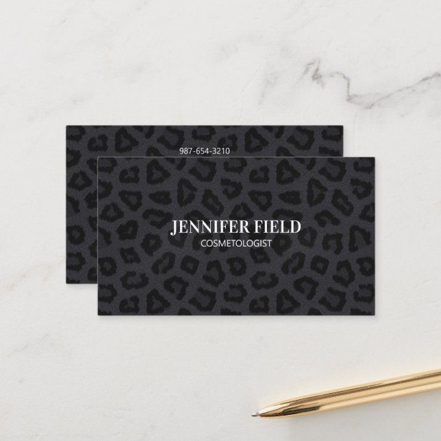 Elegante schwarze Panther Spots Terminkarte (Vorderseite/Rückseite Beispiel)