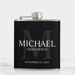 Elegante schwarze personalisierte Brautjungfern Flachmann
