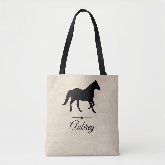 Elegante schwarze PferdeSilhouette | Tasche (Vorderseite)