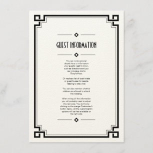 Elegante schwarze Rahmen Art Deco Hochzeit Einlege Begleitkarte