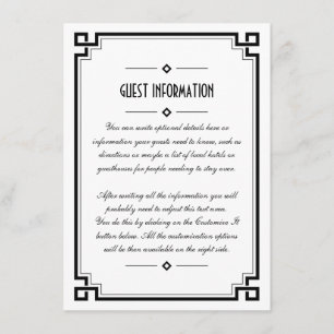 Elegante schwarze Rahmen Art Deco Hochzeit Einlege Begleitkarte