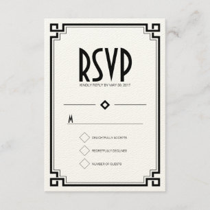 Elegante schwarze Rahmen Art Deco Hochzeit RSVP Ka Karte