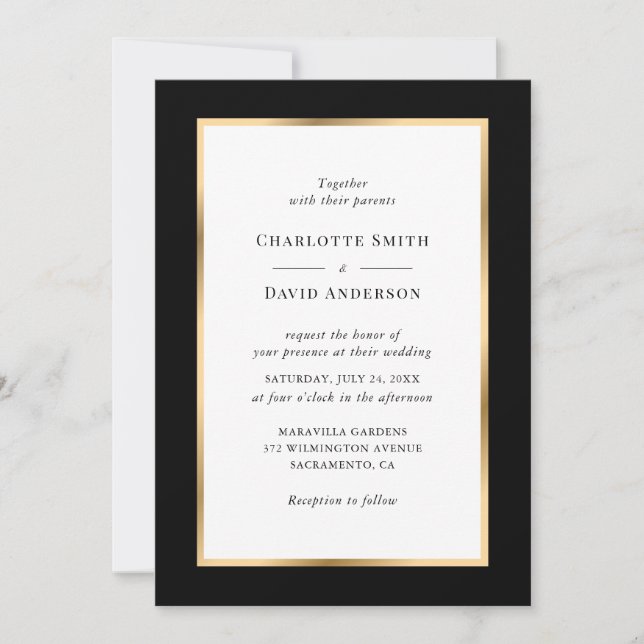 Elegante Schwarze Rahmen Hochzeit Einladung (Vorderseite)