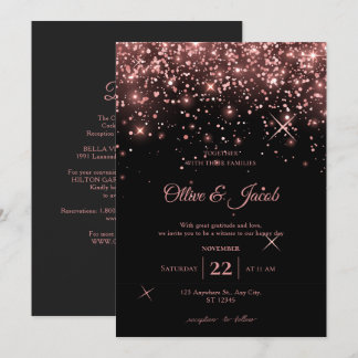 Elegante Schwarze Rosa Kalligrafie Hochzeits-Einla Einladung