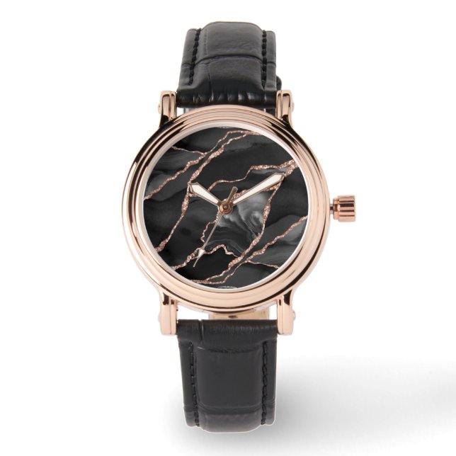Elegante Schwarze Rose Armbanduhr (Vorderseite)