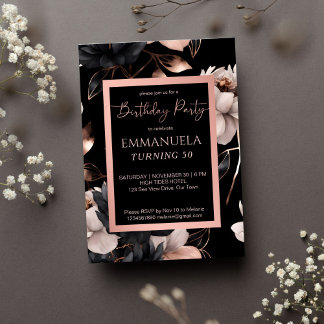 Elegante Schwarze Rose Gold Blumengeschmack Einladung