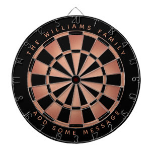 Elegante schwarze Rose-Gold-Rosa individuelle Name Dartscheibe