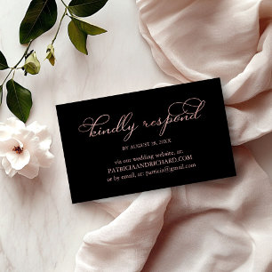 Elegante schwarze Rose-Gold-Schrift Hochzeit Onlin Visitenkarte