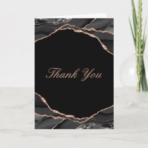 Elegante schwarze Rose-Goldfolie-Achat-Hochzeitsfo Dankeskarte