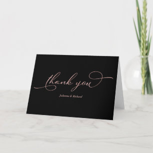 Elegante schwarze Rose Goldfolie Schriftart Danke Karte