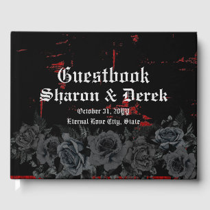 Elegante Schwarze Rose Rote Grunge Hochzeit Gästebuch
