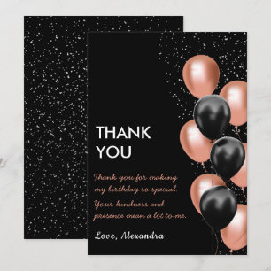 Elegante schwarze Roségold-Ballon Dankeskarte
