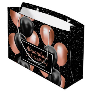 Elegante schwarze Roségold-Ballon-Geburtstags Große Geschenktüte