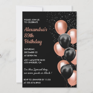 Elegante schwarze Rosen goldene Luftballons 89. Ge Einladung
