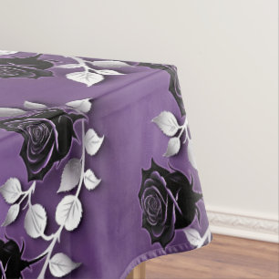 Elegante schwarze Rosen mit silbernen Blättern Tischdecke