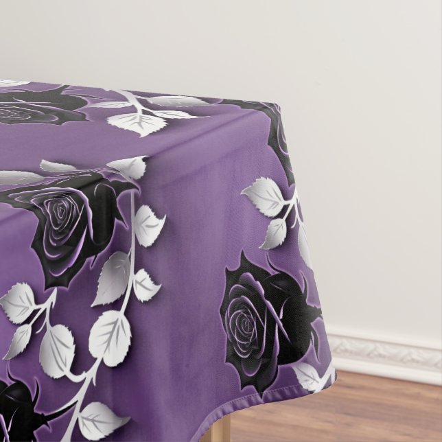 Elegante schwarze Rosen mit silbernen Blättern Tischdecke (Beispiel)