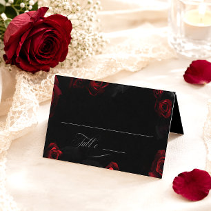 Elegante schwarze rote Blumen-Hochzeitsplatzkarte