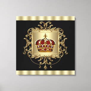 Elegante schwarze, rote und goldene Kronen-Leinwan Leinwanddruck