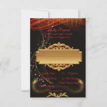 Elegante schwarze RSVP-Karte mit goldenem Zentrum-
