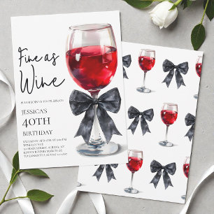 Elegante schwarze Schleife Fein wie Wein 40. Gebur Einladung