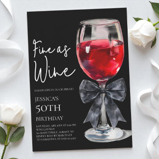 Elegante schwarze Schleife, fein wie Wein, 50. Geb Einladung