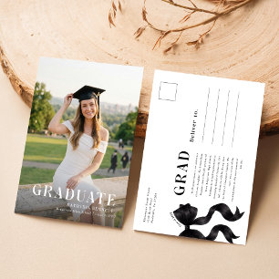 Elegante schwarze Schleife Foto-Abschlussankündigu Postkarte