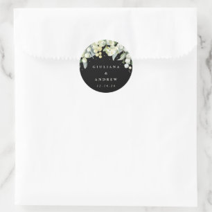 Elegante schwarze Schneebeeren- und Eukalyptus-Hoc Runder Aufkleber