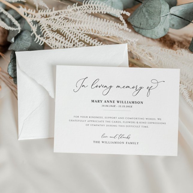 elegante schwarze Schrift Begräbniskarte Dankeskarte (Von Creator hochgeladen)