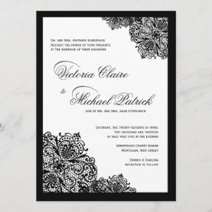 Elegante schwarze Schrift-Hochzeitskarten mit Spit Einladung