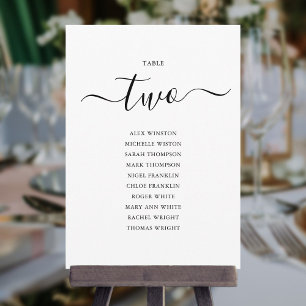 Elegante schwarze Schrift Tisch Nummer 2 Sitzordnu Einladung