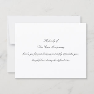 Elegante schwarze Schrift Trauerfallbestätigung Dankeskarte