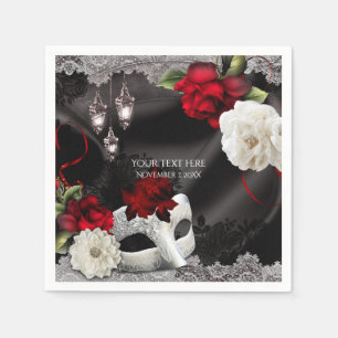 Elegante schwarze Seiden-Blumen- und Spitzen-Maske Serviette